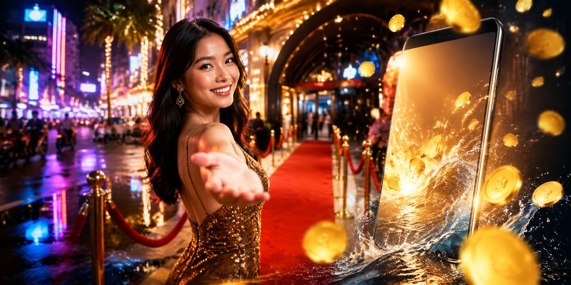 Ilustrasi bonus cashback dengan efek neon berwarna cerah