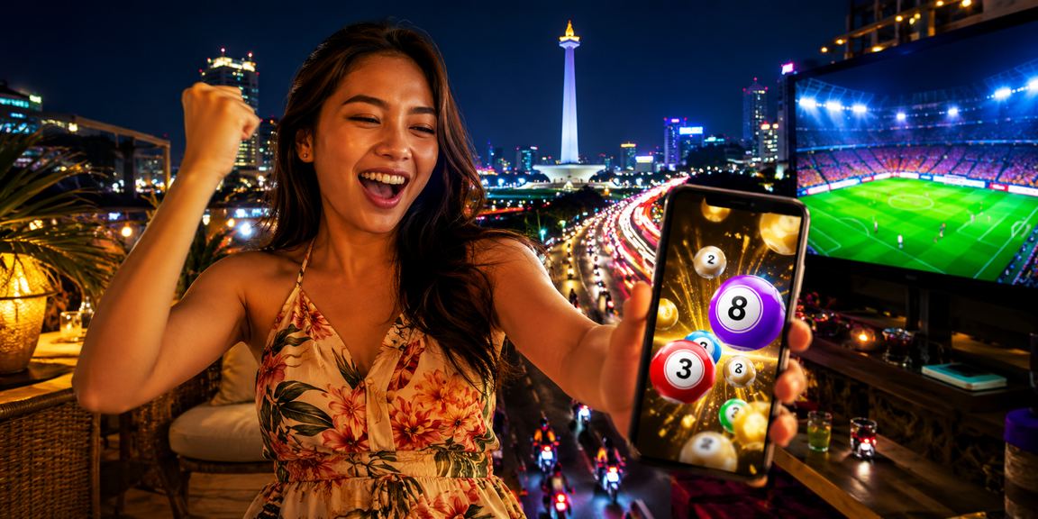 Pengguna mengakses fitur casino mobile dengan tampilan neon malam hari