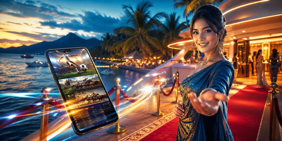 Festival olahraga dengan antusias penonton dan layar taruhan yang menyala terang